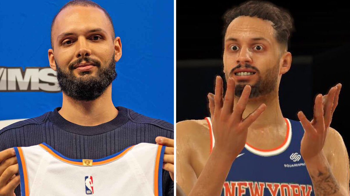 Evan Fournier (L) and a video game  rendering of someone who looks nothing like him.