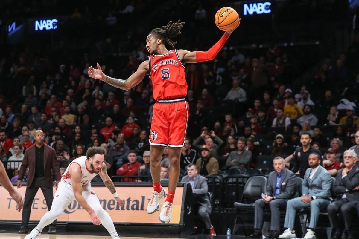 Dec 10, 2023; Brooklyn, New York, USA; St. John's Red Storm guard Daniss Jenkins (5) at Barclays Center.