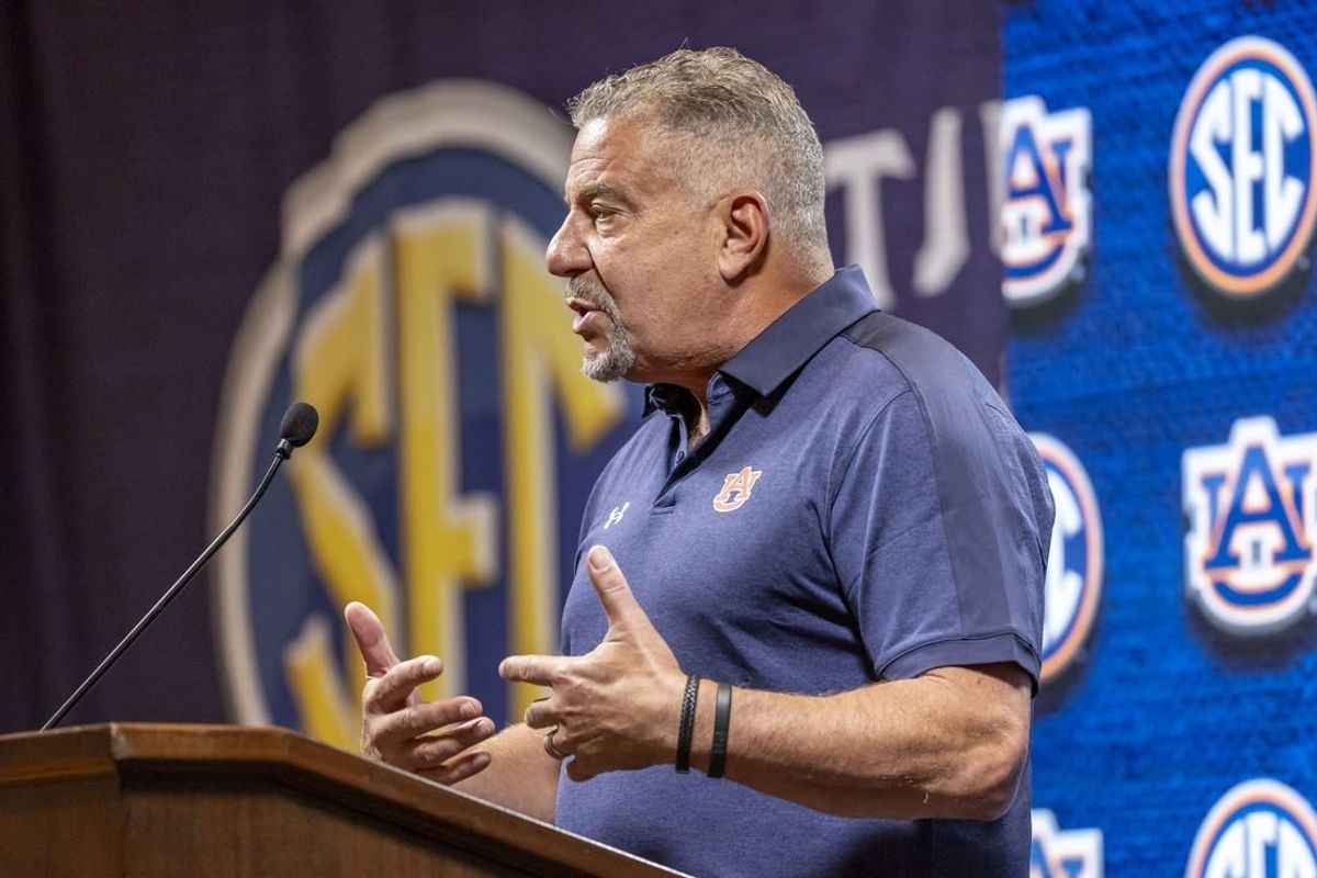Oct 18, 2023; Birmingham, AL, USA; Auburn Tigers head coach Bruce Pearl talks with the media during the SEC Basketball Tipoff at Grand Bohemian Hotel Mountain Brook.