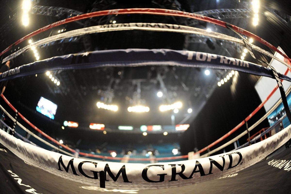 Dec 7, 2012; Las Vegas, NV, USA;  A general view of the ring in which Manny Pacquiao and Juan Manuel Marquez will box in at MGM Grand Garden Arena on December 8th. Mandatory Credit: Joe Camporeale-Imagn Images