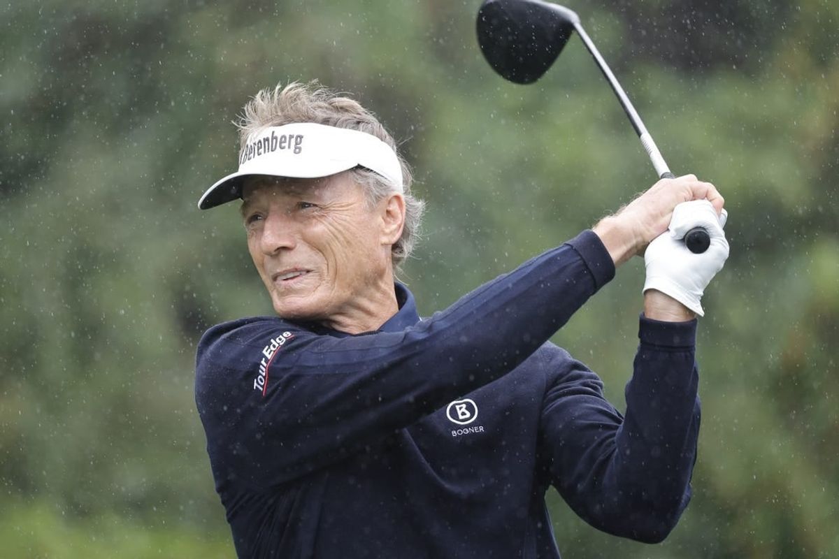 Dec 17, 2023; Orlando, Florida, USA;  Bernhard Langer plays his shot from the first tee during the PNC Championship at The Ritz-Carlton Golf Club.