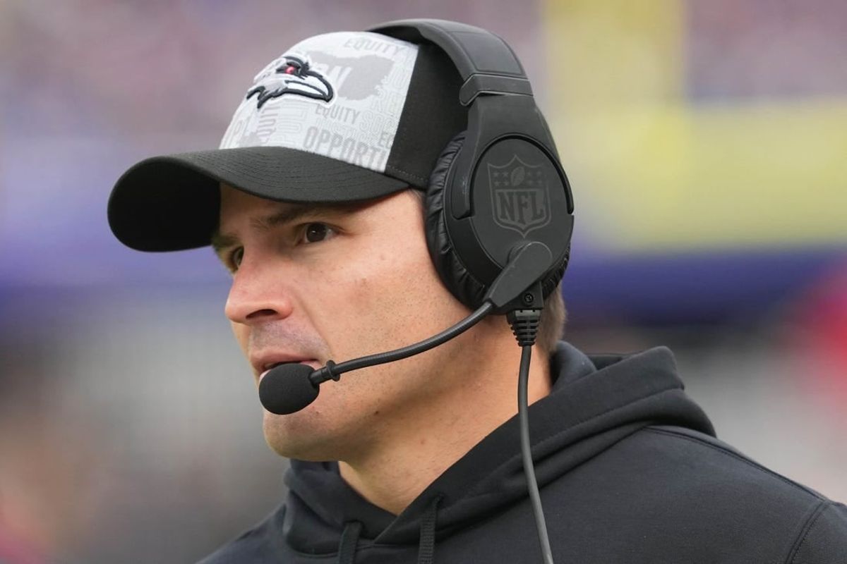 Dec 31, 2023; Baltimore, Maryland, USA; Baltimore Ravens  defensive coordinator Mike Macdonald on the sidelines during the third quarter against the Miami Dolphins at M&T Bank Stadium.