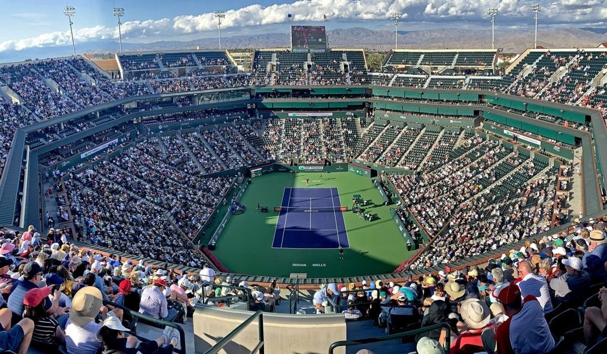Mar 16, 2023; Indian Wells, CA, USA;   General view of stadium court during the quarterfinal match between Jannik Sinner (ITA) and Taylor Fritz (USA) in the BNP Paribas Open at the Indian Wells Tennis Garden.