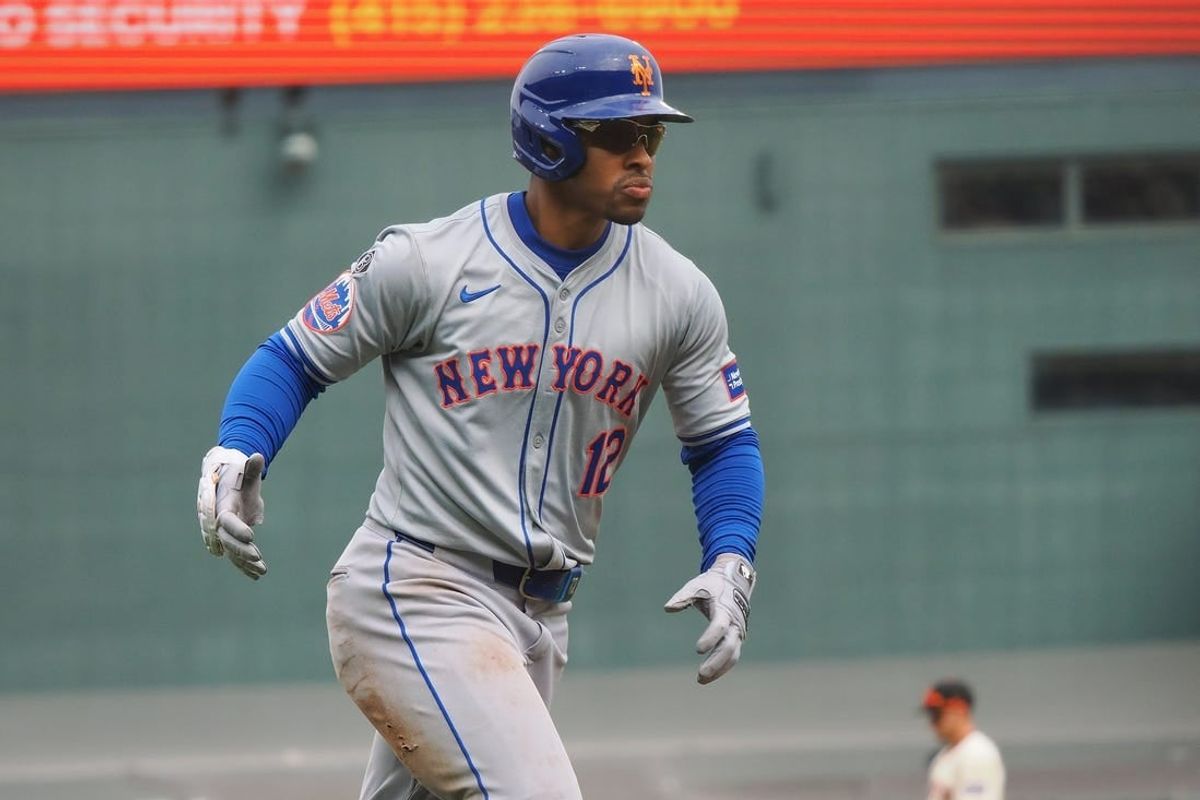 Apr 24, 2024; San Francisco, California, USA; New York Mets shortstop Francisco Lindor (12) rounds the bases on a. Two-run home run against the San Francisco Giants during the ninth inning at Oracle Park.