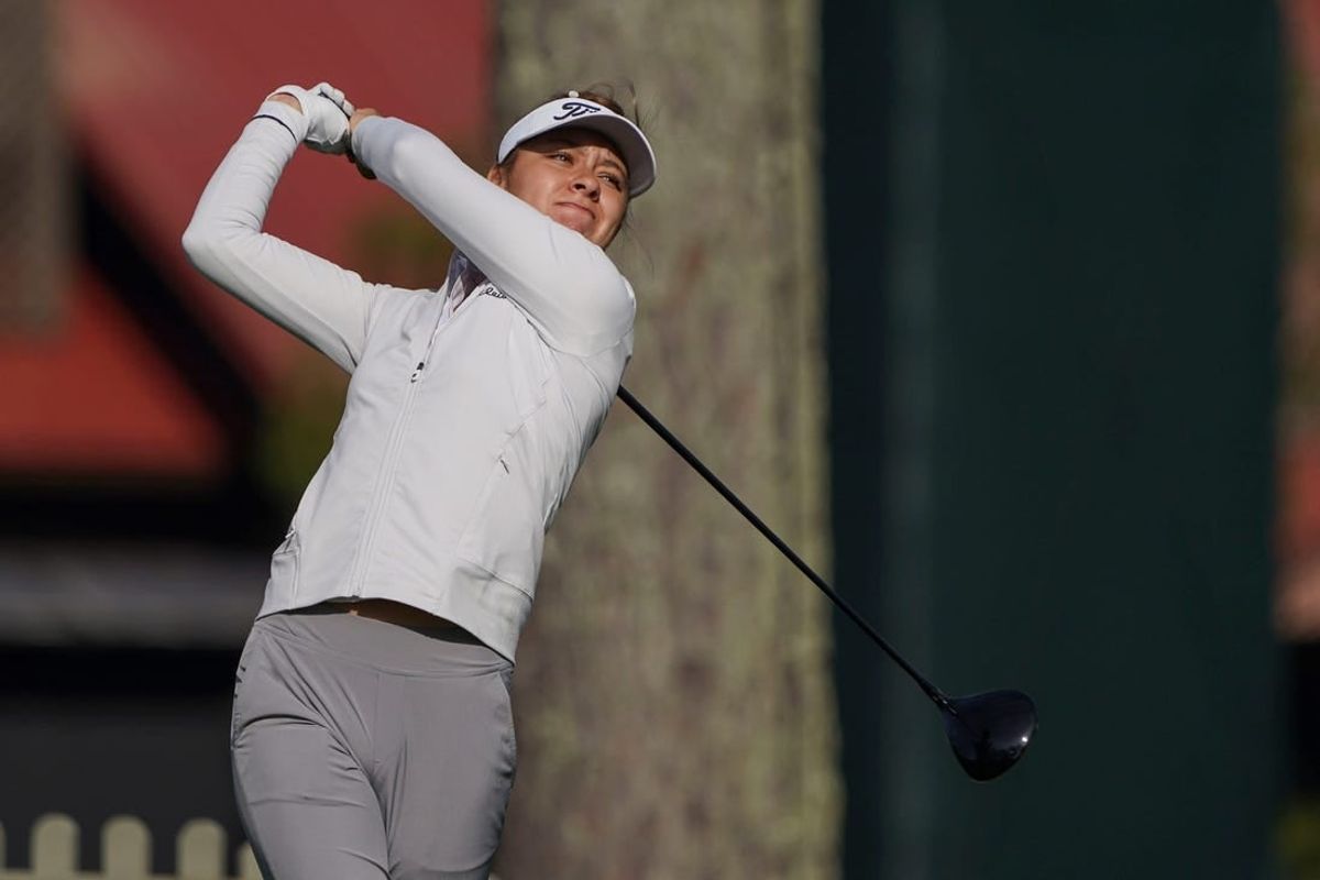 Anna Davis, of Calif., tees off the first hole during the practice round of The Augusta National Women's Amateur at Champions Retreat in Augusta, Ga., on Tuesday, March 28, 2023. Davis won the Augusta National Women  s Amateur last year.

Sports Anwa 2023 Practice Round