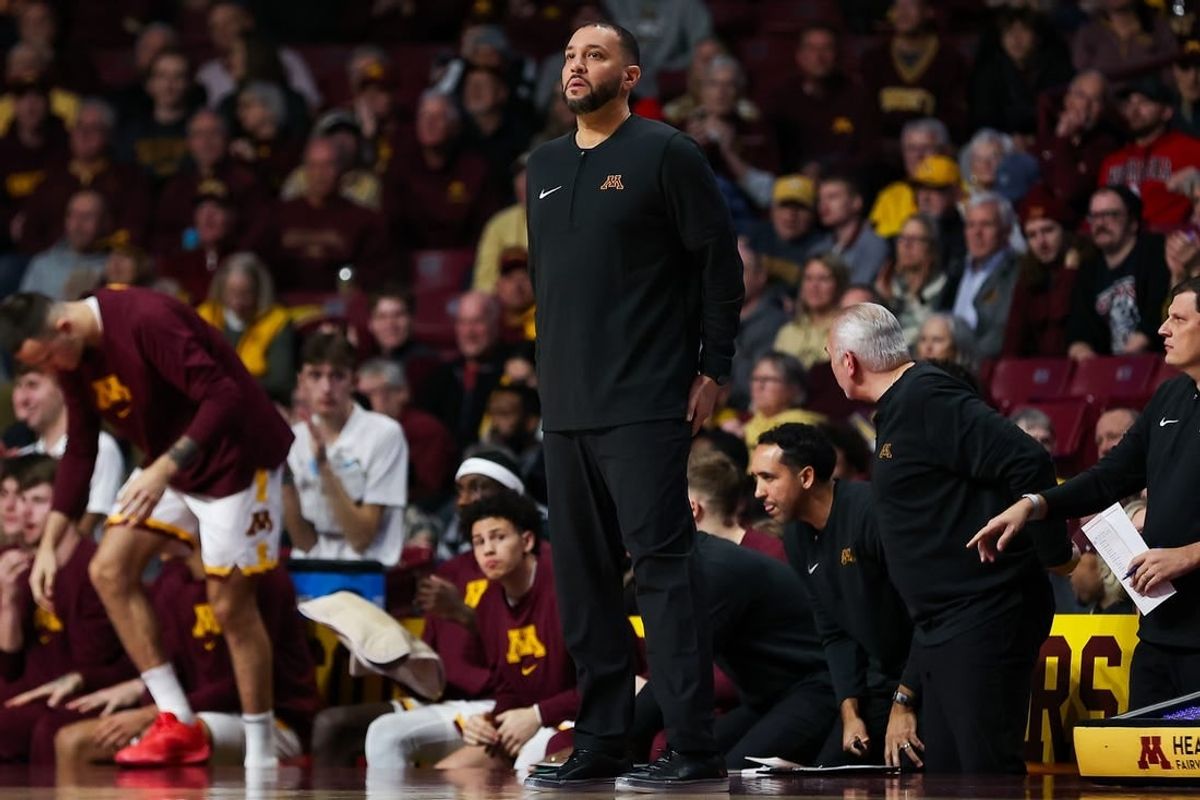 Dec 6, 2023; Minneapolis, Minnesota, USA; Minnesota Golden Gophers head coach Ben Johnson looks on during the first half against the Nebraska Cornhuskers at Williams Arena.