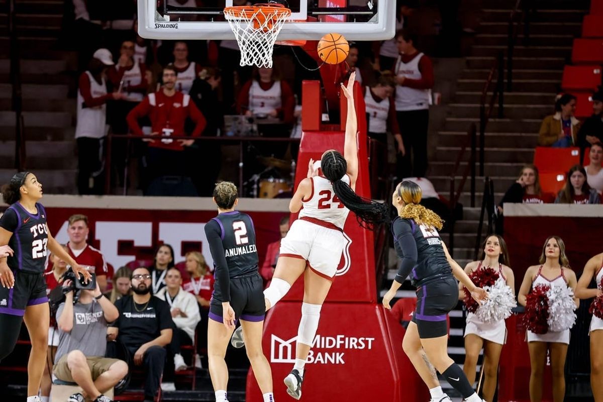 Oklahoma forward Skylar Vann (24) lays up the ball in the first quarter during an NCAA basketball game between University of Oklahoma (OU) and Texas Christian University (TCU) at Lloyd Noble Center in Norman, Okla., on Wednesday, Feb. 7, 2024.