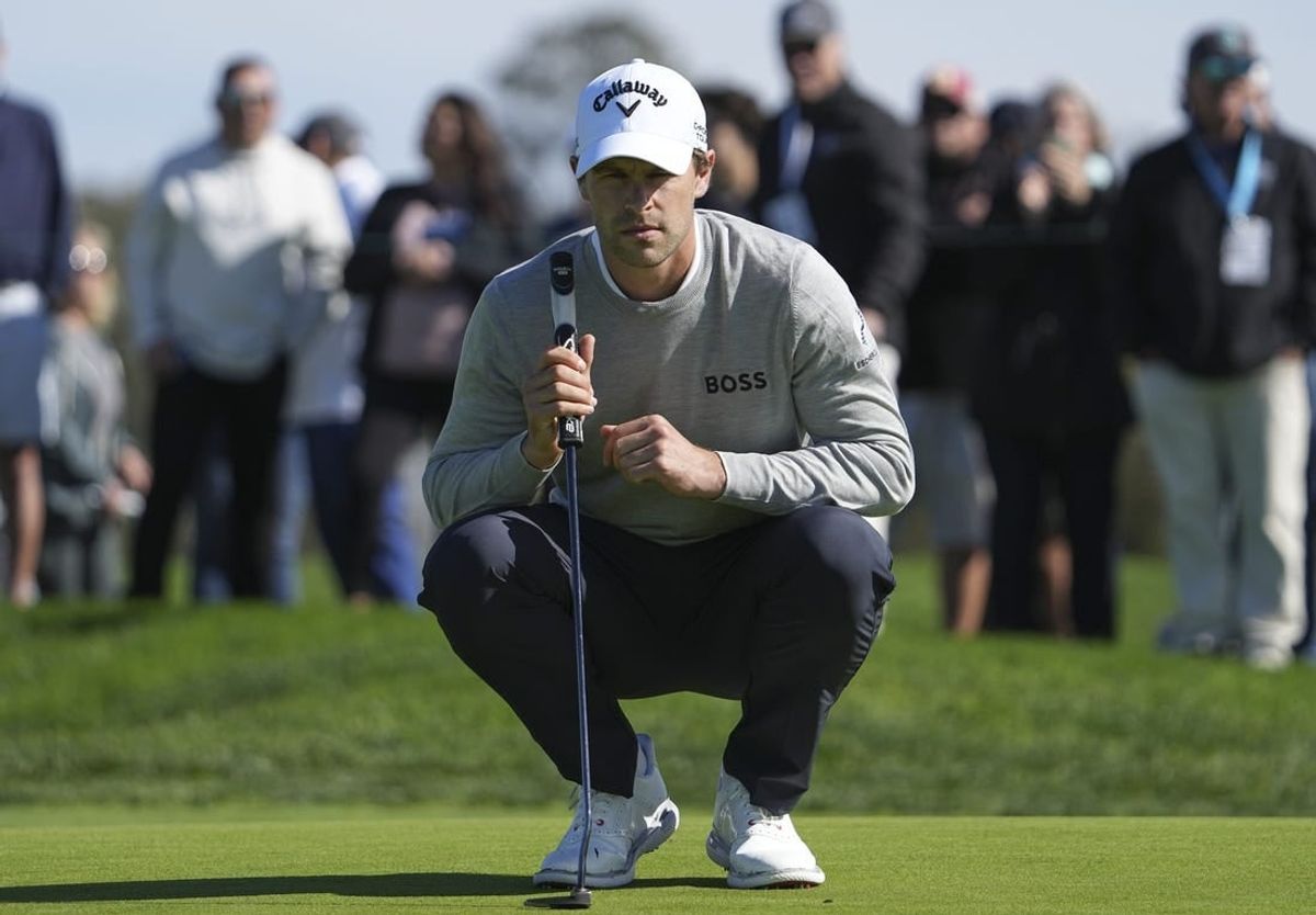 Jan 26, 2024; San Diego, California, USA; Thomas Detry lines up a putt on the second green during the third round of the Farmers Insurance Open golf tournament at Torrey Pines Municipal Golf Course - South Course.