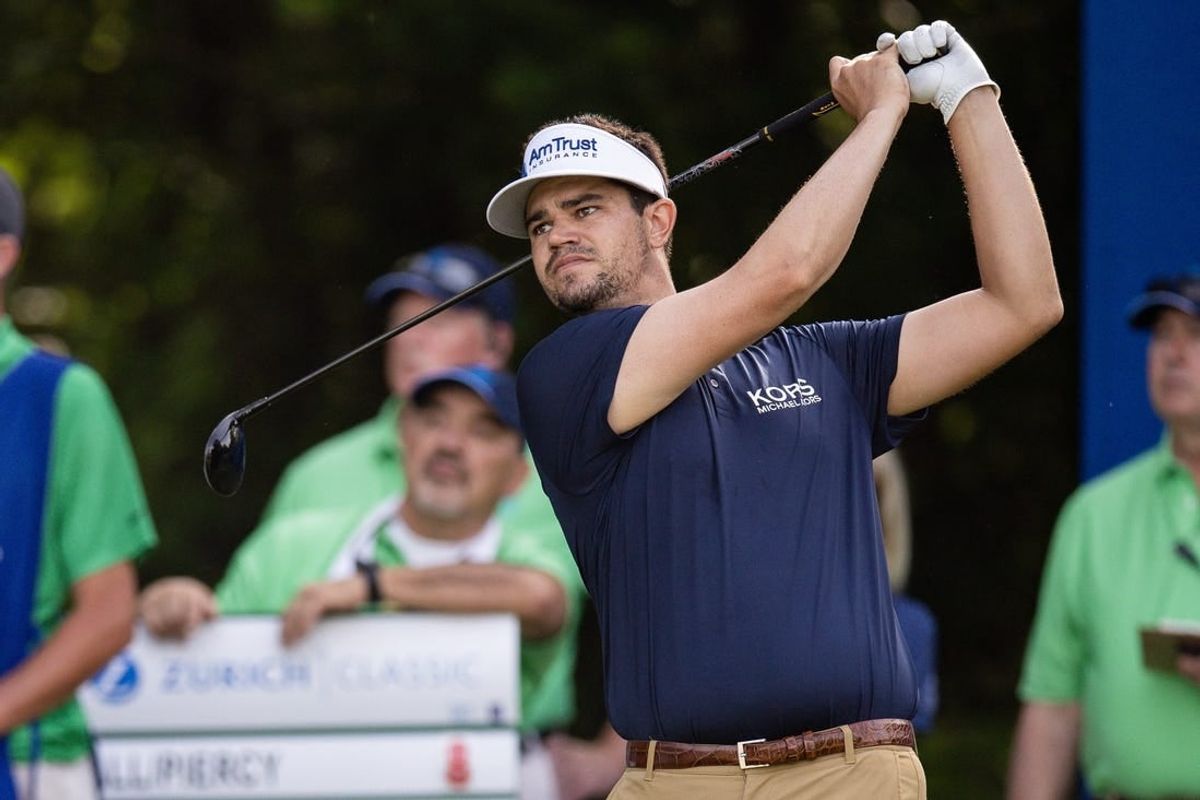 Apr 26, 2024; Avondale, Louisiana, USA; Beau Hossler plays his shot from the tenth tee during the second round of the Zurich Classic of New Orleans golf tournament.