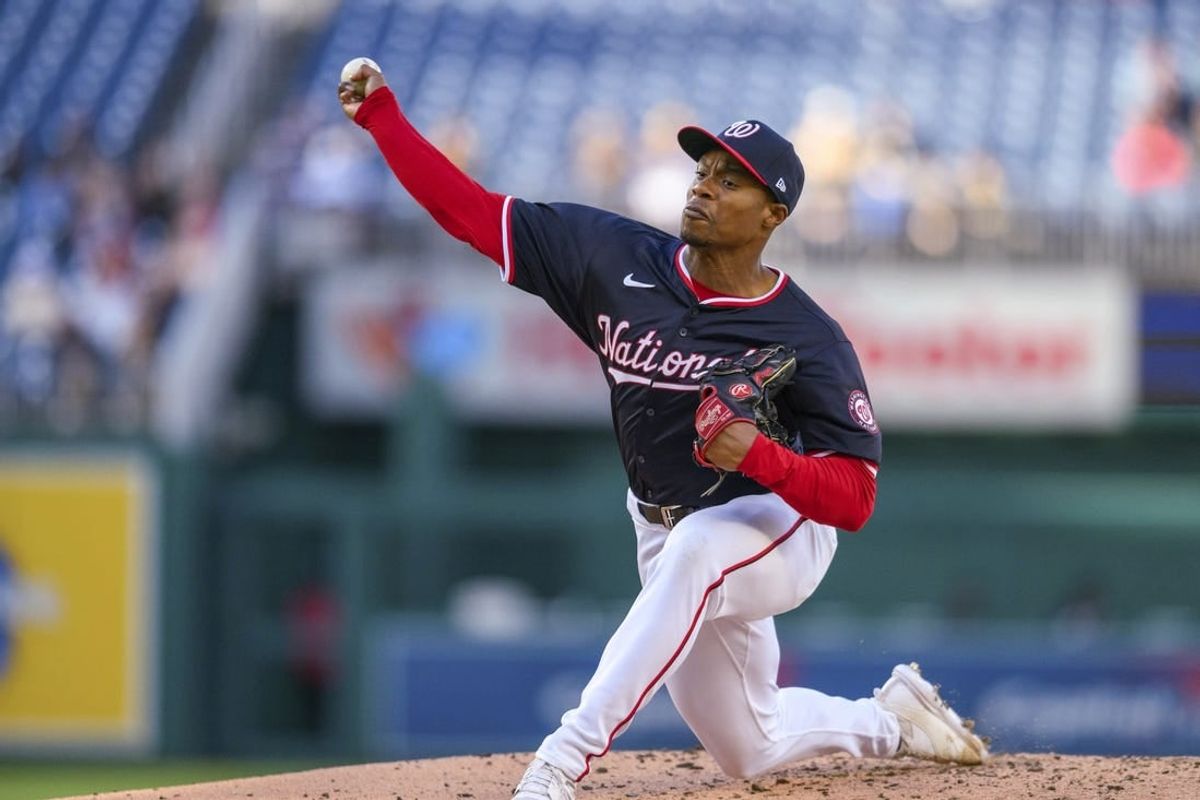 Apr 4, 2024; Washington, District of Columbia, USA; Washington Nationals starting pitcher Josiah Gray (40) throws a pitch during the first inning against the Pittsburgh Pirates at Nationals Park.