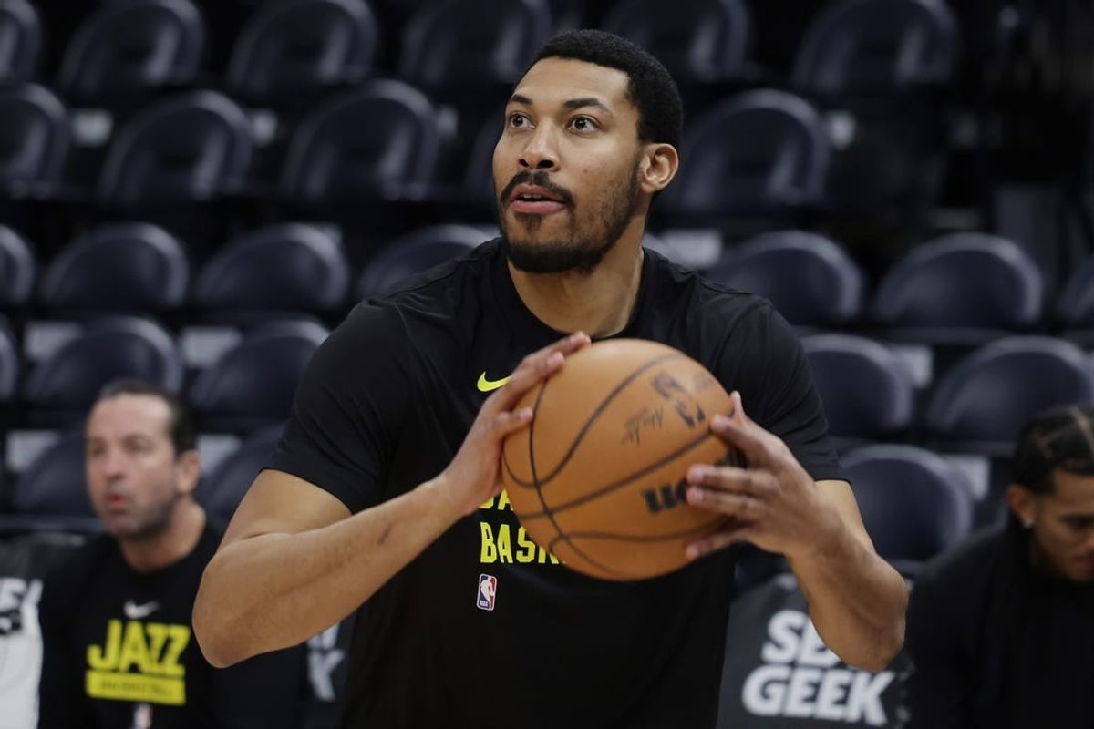 Feb 15, 2024; Salt Lake City, Utah, USA; Utah Jazz forward Otto Porter Jr. (22) warms up before the game against the Golden State Warriors at Delta Center.