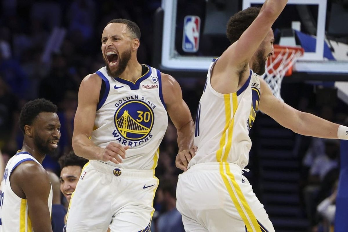Mar 27, 2024; Orlando, Florida, USA;  Golden State Warriors guard Stephen Curry (30) celebrates with guard Klay Thompson (11) after beating the Orlando Magic at the Kia Center.