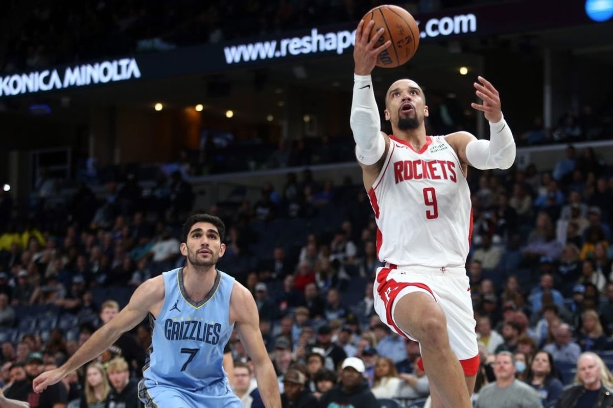 Dec 15, 2023; Memphis, Tennessee, USA; Houston Rockets  forward Dillon Brooks (9) drives to the basket during the second half against the Memphis Grizzlies at FedExForum.