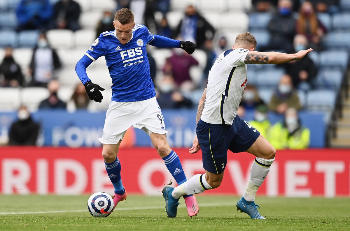 J amie Vardy of Leicester City is fouled by Toby Alderweireld of Tottenham Hotspur.