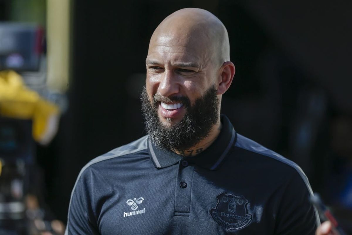 Jul 25, 2021; Orlando, Florida, USA; Former Everton goalkeeper Tim Howard attends the game between Everton and Millonarios during a 2021 Florida Cup semifinal soccer match at Camping World Stadium.