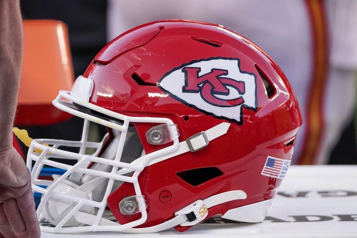 Oct 22, 2023; Kansas City, Missouri, USA; A general view of a Kansas City Chiefs helmet against the Los Angeles Chargers during the second half at GEHA Field at Arrowhead Stadium.