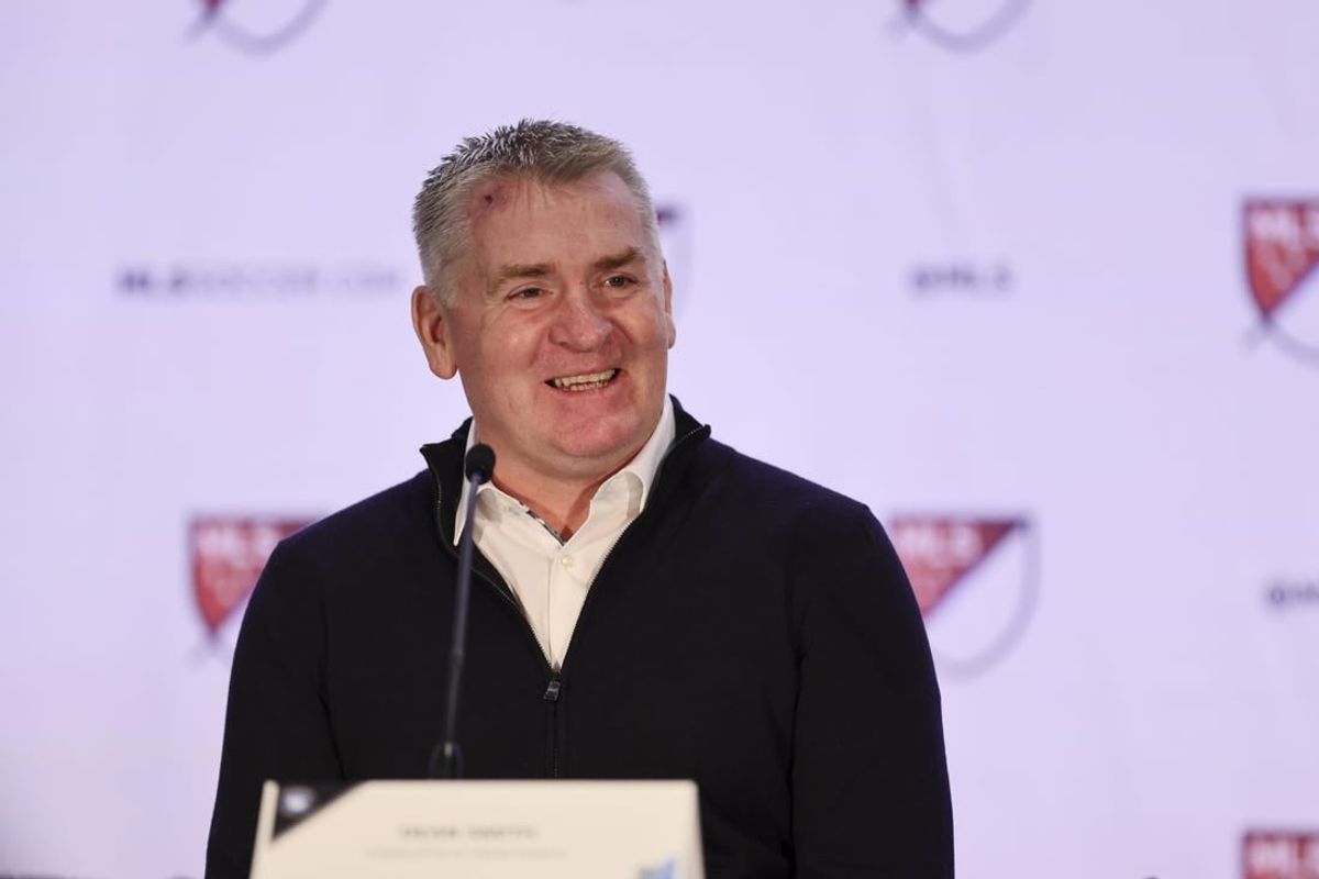 Jan 11, 2024; Miami, FL, USA; Charlotte FC head coach Dean Smith speaks during MLS Media Day at Miami Beach Convention Center.