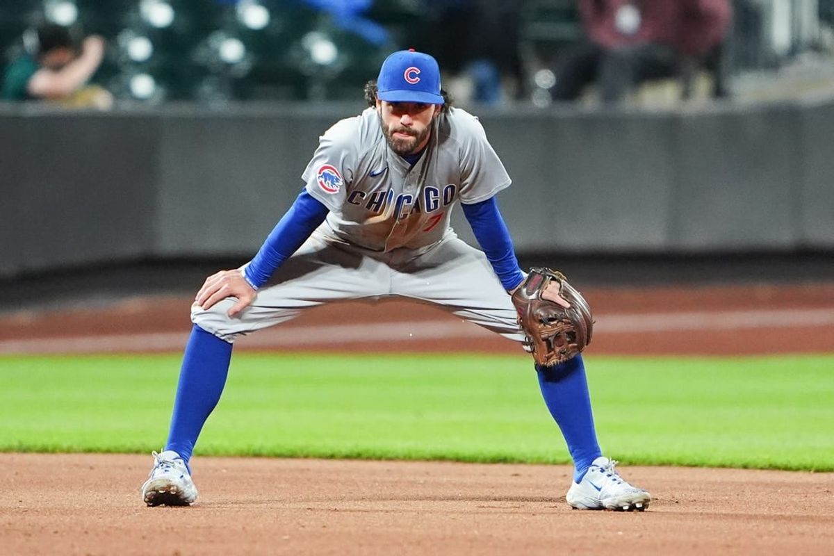 Apr 30, 2024; New York City, New York, USA; Chicago Cubs shortstop Dansby Swanson (7) reacts to making a throwing error against the New York Mets during the sixth inning at Citi Field.