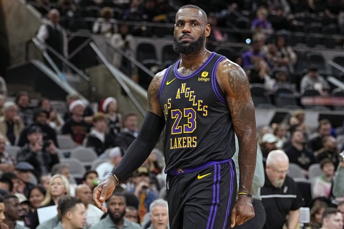 Dec 15, 2023; San Antonio, Texas, USA; Los Angeles Lakers guard LeBron James (23) during the first half against the San Antonio Spurs at Frost Bank Center.
