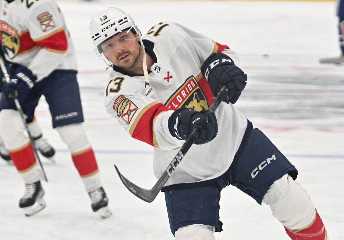 Apr 1, 2024; Toronto, Ontario, CAN;  Florida Panthers forward Sam Reinhart (13) warms up before playing the Toronto Maple Leafs at Scotiabank Arena.