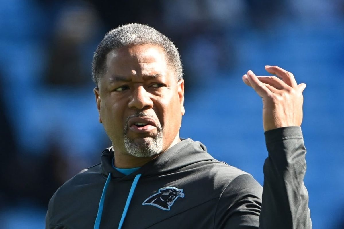 Dec 18, 2022; Charlotte, North Carolina, USA; Carolina Panthers head coach Steve Wilks during warm ups at Bank of America Stadium.