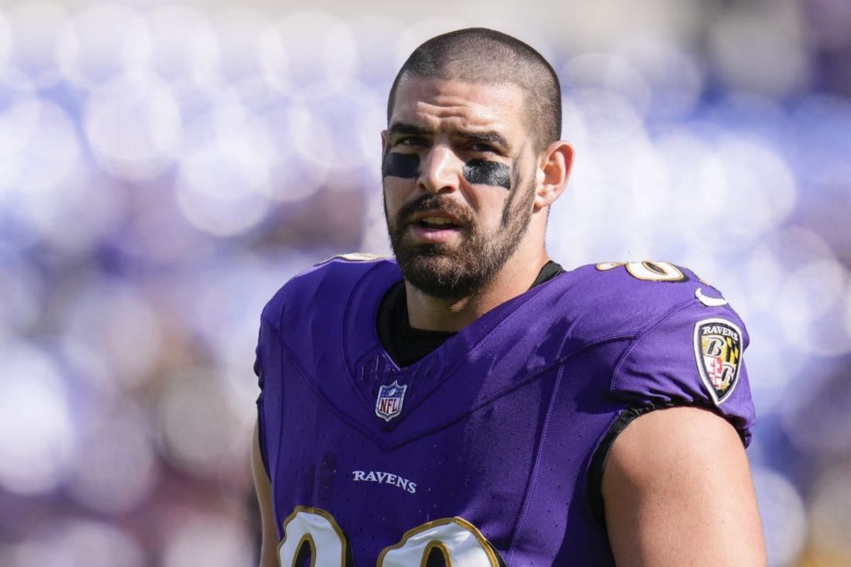 Nov 12, 2023; Baltimore, Maryland, USA;  Baltimore Ravens tight end Mark Andrews (89) looks on before a game against the Cleveland Browns at M&T Bank Stadium.