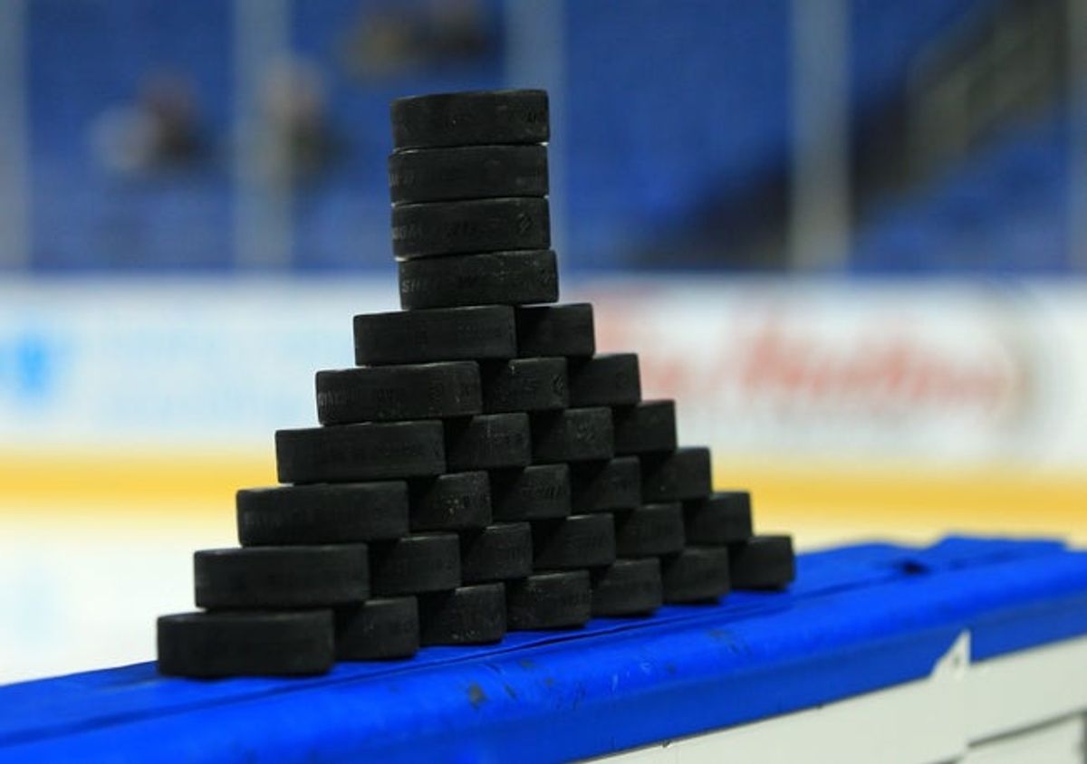 A general view of hockey pucks before a game. Mandatory Credit: Kevin Hoffman-Imagn Images