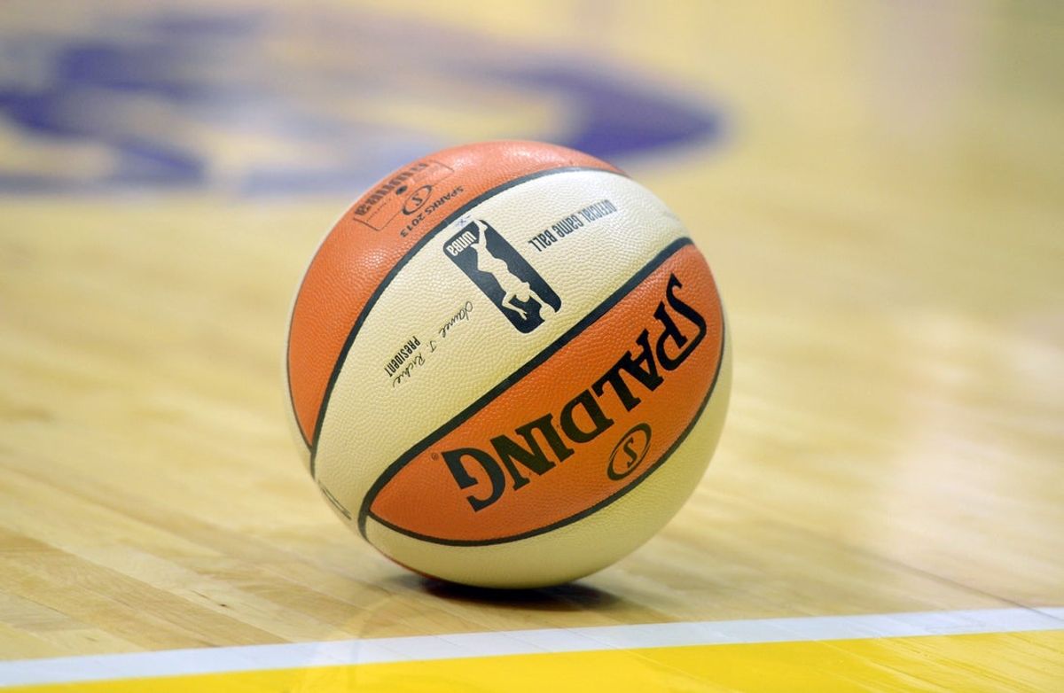 General view of a WNBA basketball. Mandatory Credit: Kirby Lee-Imagn Images