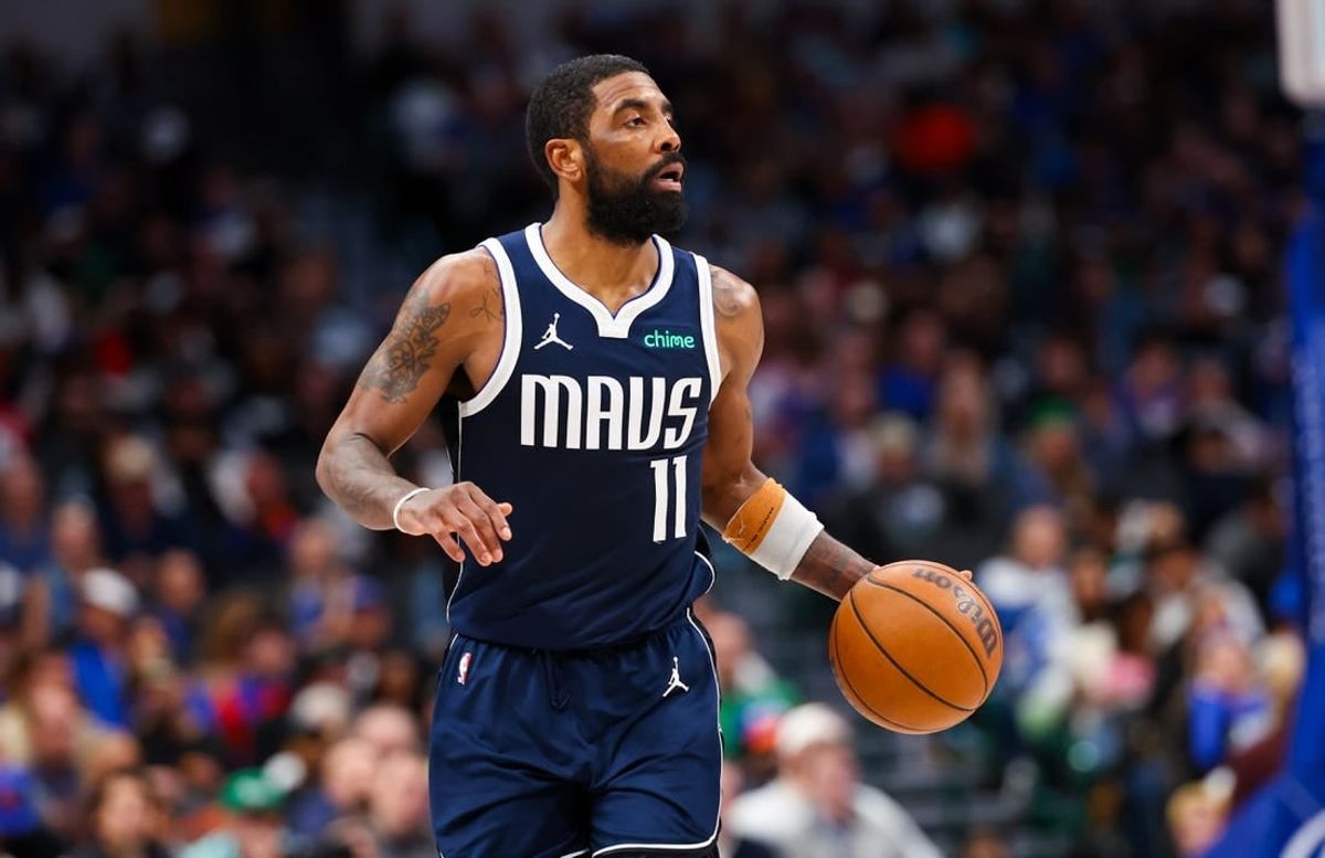 Jan 11, 2024; Dallas, Texas, USA;  Dallas Mavericks guard Kyrie Irving (11) dribbles during the second half against the New York Knicks at American Airlines Center.
