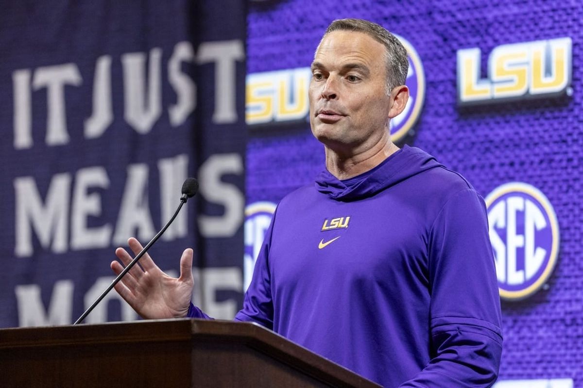 Oct 18, 2023; Birmingham, AL, USA; LSU Tigers head coach Matt McMahon talks with the media during the SEC Basketball Tipoff at Grand Bohemian Hotel Mountain Brook.