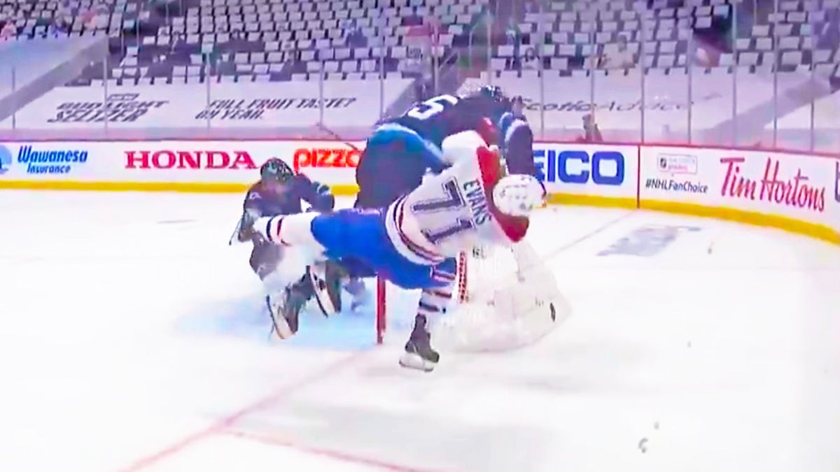 Jets’ Mark Scheifele delivers late hit on Candiens’ Jake Evans that was hard to watch.