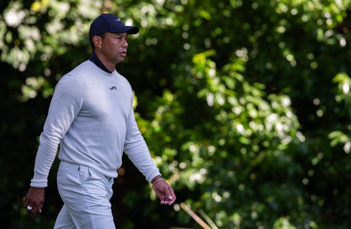 Feb 15, 2024; Pacific Palisades, California, USA; Tiger Woods on the 12th hole during the first round of The Genesis Invitational golf tournament.