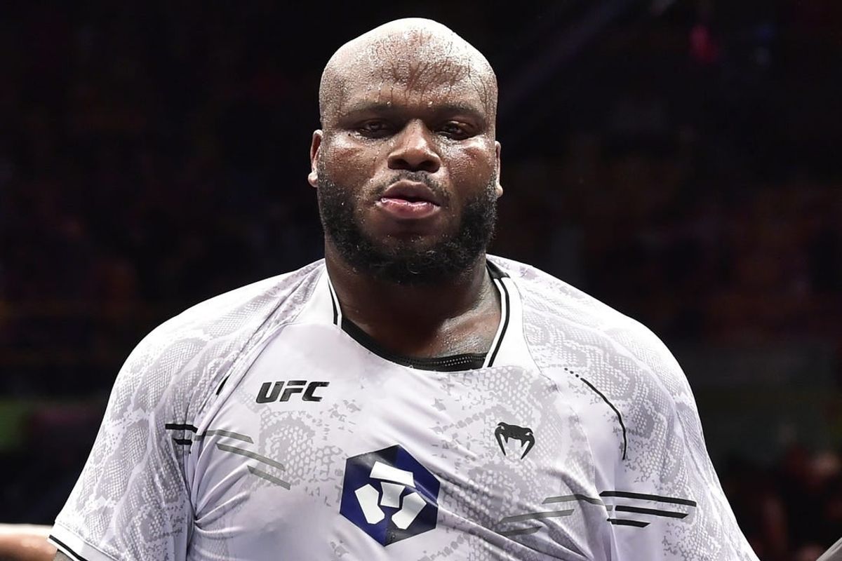 Nov 4, 2023; Sao Paulo, Brazil; Derrick Lewis (blue gloves) reacts after losing to Jailton Almeida (not pictured) during UFC Fight Night at Ibirapuera Arena.