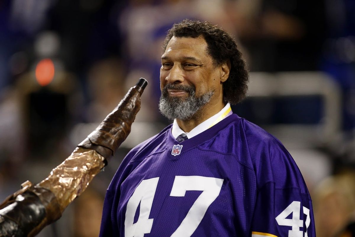 Oct 27, 2013; Minneapolis, MN, USA; Former Minnesota Vikings safety Joey Browner smiles as his was honored before the game with the Green Bay Packers at Mall of America Field at H.H.H. Metrodome. The Packers win 44-31. Mandatory Credit: Bruce Kluckhohn-Imagn Images