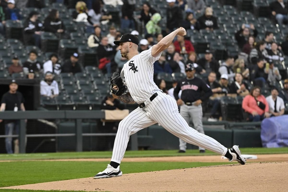 May 10, 2024; Chicago, Illinois, USA;  Chicago White Sox pitcher Garrett Crochet (45) delivers the ball during the first inning against the Cleveland Guardians at Guaranteed Rate Field.