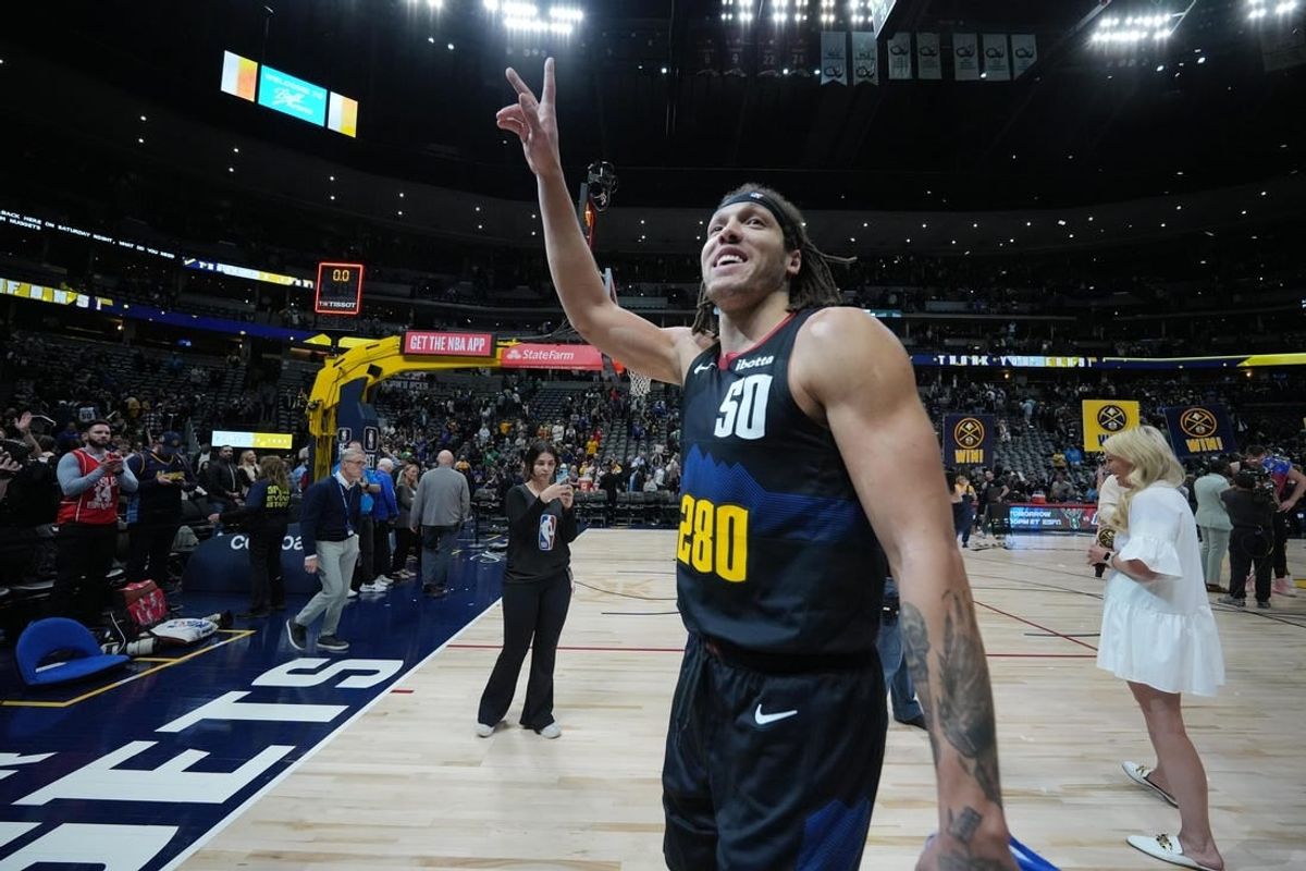 Mar 7, 2024; Denver, Colorado, USA; Denver Nuggets forward Aaron Gordon (50) waves to the crowd following the game against the Boston Celtics at Ball Arena.
