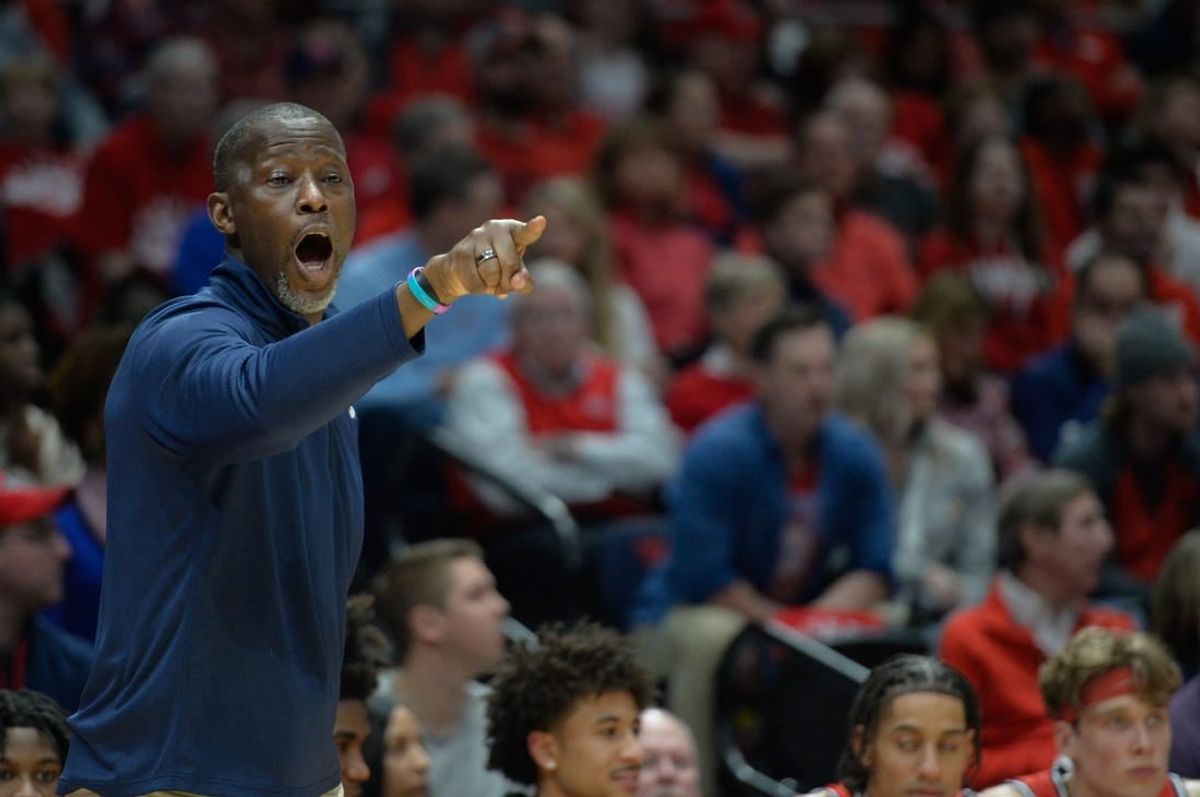 Mar 8, 2024; Dayton, Ohio, USA;  Dayton Flyers head coach Anthony Grant calls a play during the first half of the game against the Virginia Commonwealth Rams at University of Dayton Arena.