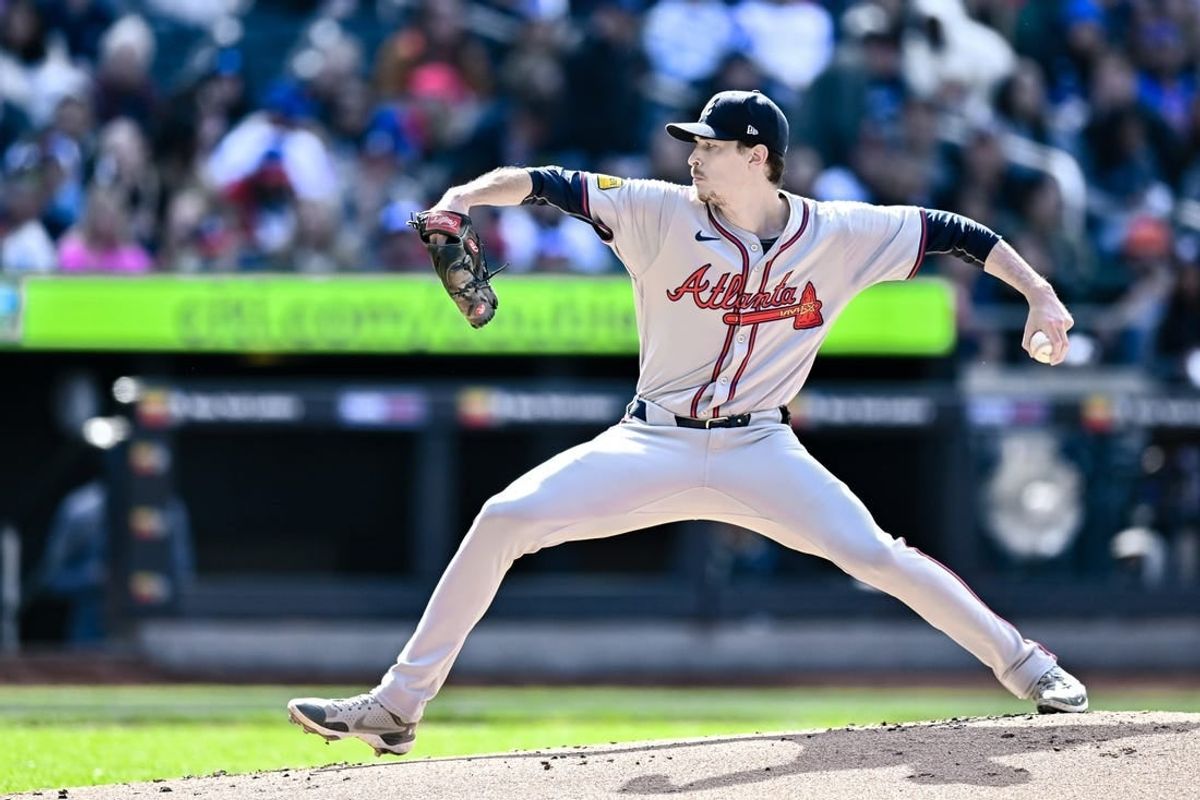 May 11, 2024; New York City, New York, USA; Atlanta Braves pitcher Max Fried (54) pitches against the New York Mets during the first inning at Citi Field.