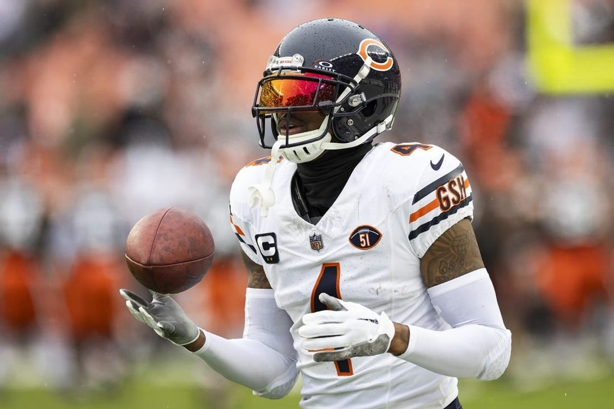Dec 17, 2023; Cleveland, Ohio, USA; Chicago Bears safety Eddie Jackson (4) catches the ball during warm ups before the game against the Cleveland Browns at Cleveland Browns Stadium.