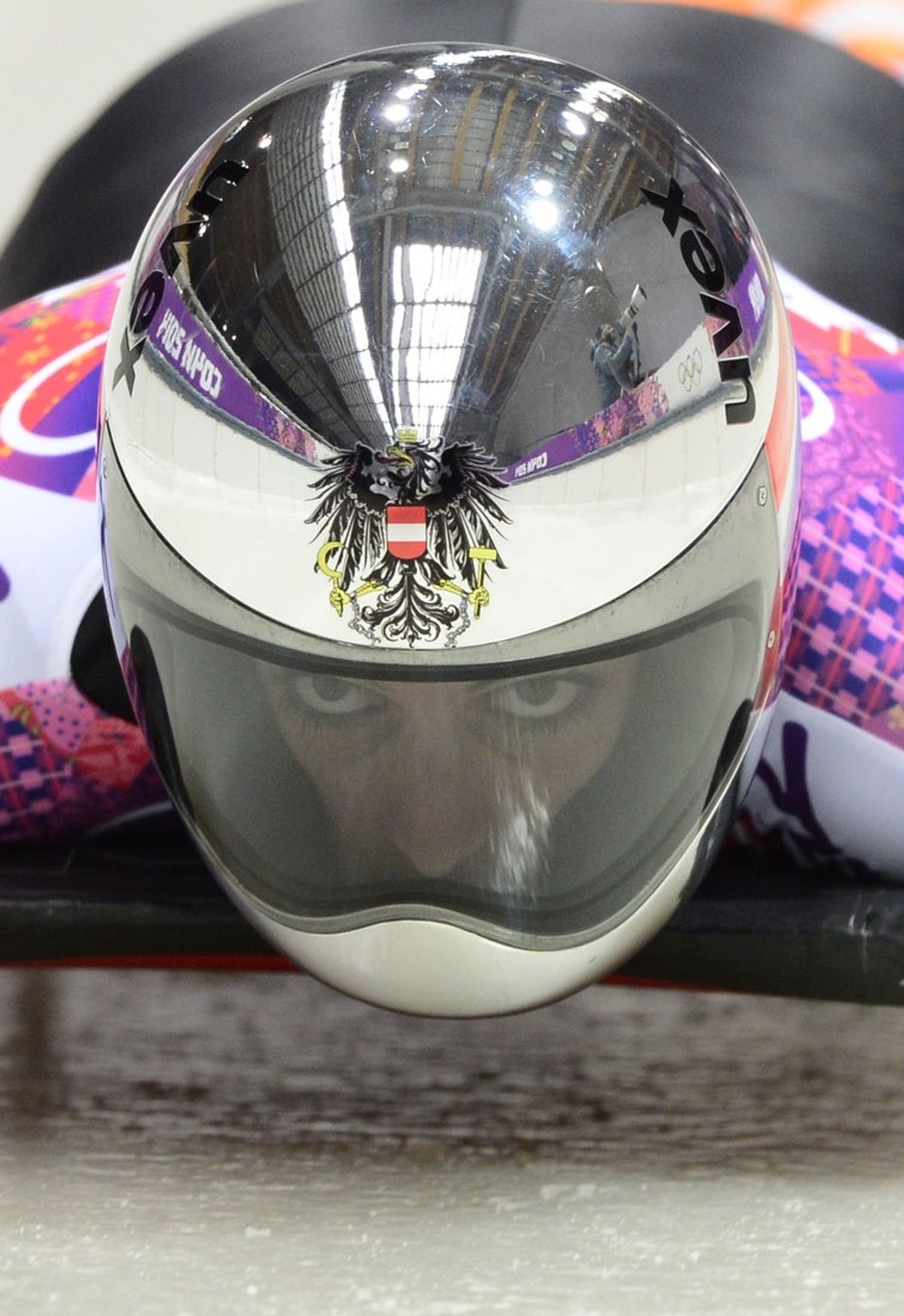 Feb 14, 2014; Krasnaya Polyana, RUSSIA; Janine Flock (AUT) competes in women's skeleton during the Sochi 2014 Olympic Winter Games at Sanki Sliding Center. Mandatory Credit: John David Mercer-Imagn Images