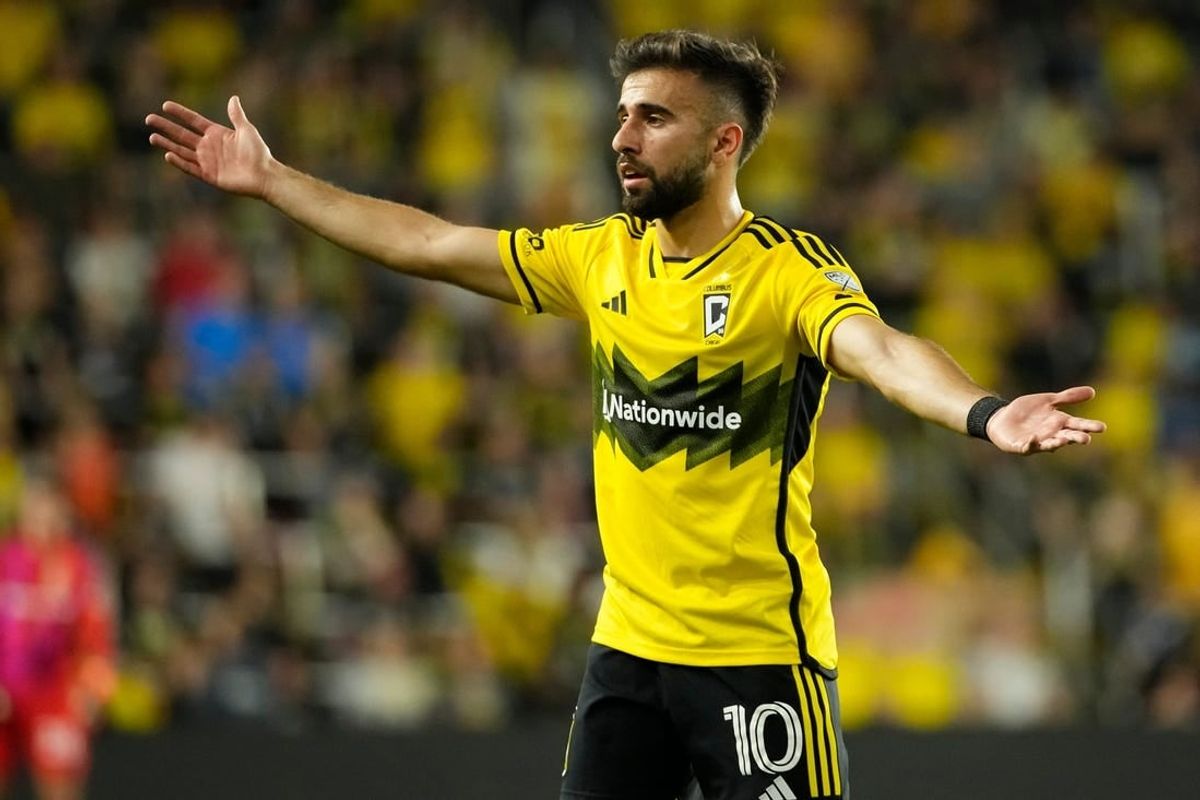Apr 27, 2024; Columbus, Ohio, USA; Columbus Crew forward Diego Rossi (10) reacts during the second half of the MLS match against CF Montreal at Lower.com Field. The teams played to a 0-0 draw.