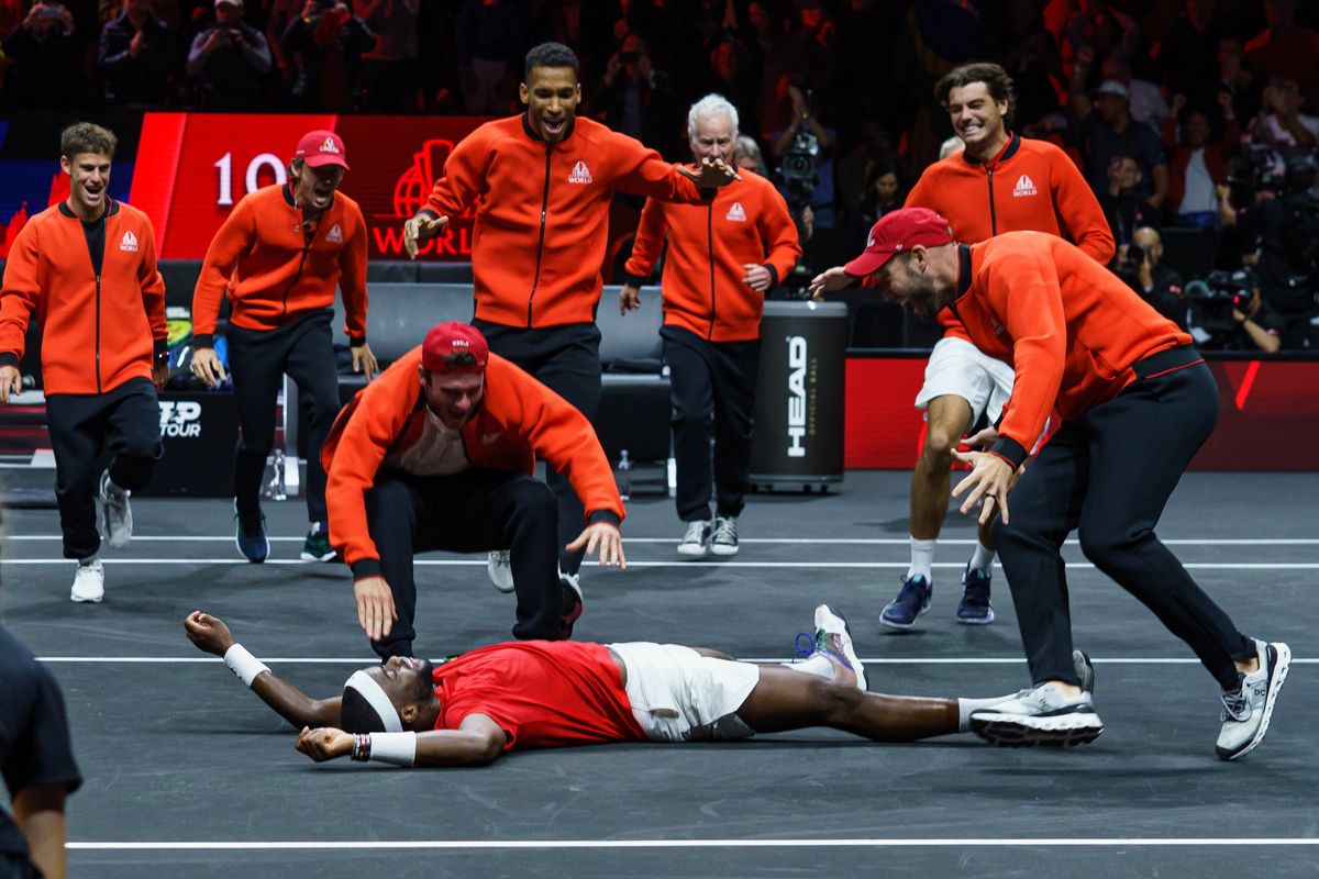 Frances Tiafoe collapses to floor after stunning Laver Cup performance.