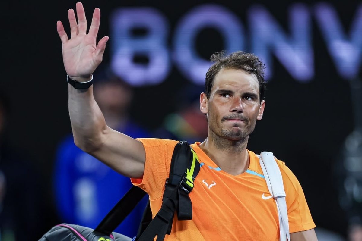 Jan 18, 2023; Melbourne, VICTORIA, Australia; Rafael Nadal after his second round match against Mackenzie Mcdonald on day three of the 2023 Australian Open tennis tournament at Melbourne Park.