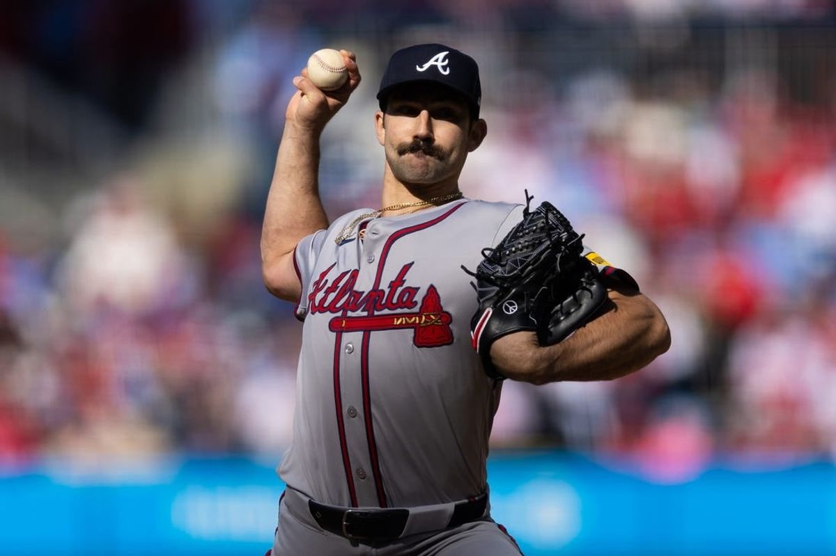 Mar 29, 2024; Philadelphia, Pennsylvania, USA; Atlanta Braves starting pitcher Spencer Strider (99) throws a pitch during the fourth inning against the Philadelphia Phillies at Citizens Bank Park.