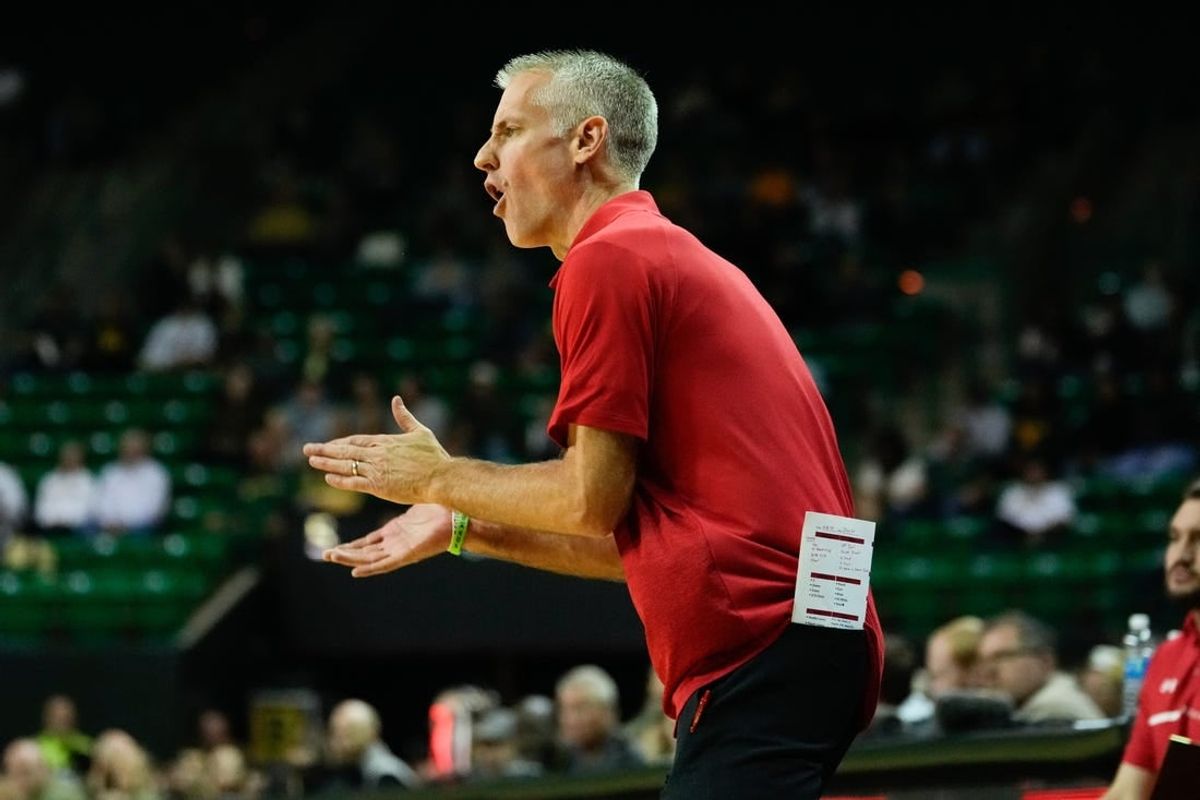 Nov 12, 2023; Waco, Texas, USA;  Gardner Webb Runnin Bulldogs head coach Tim Craft reacts to a play against the Baylor Bears during the first half at Ferrell Center.