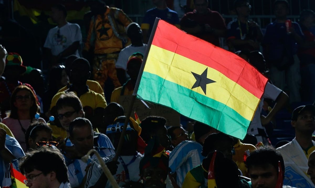 Jun 16, 2014; Natal, Rio Grande do Norte, BRAZIL; The Ghana flag is seen during the second half of their 2014 World Cup game against the United States at Estadio das Dunas. Mandatory Credit: Winslow Townson-Imagn Images