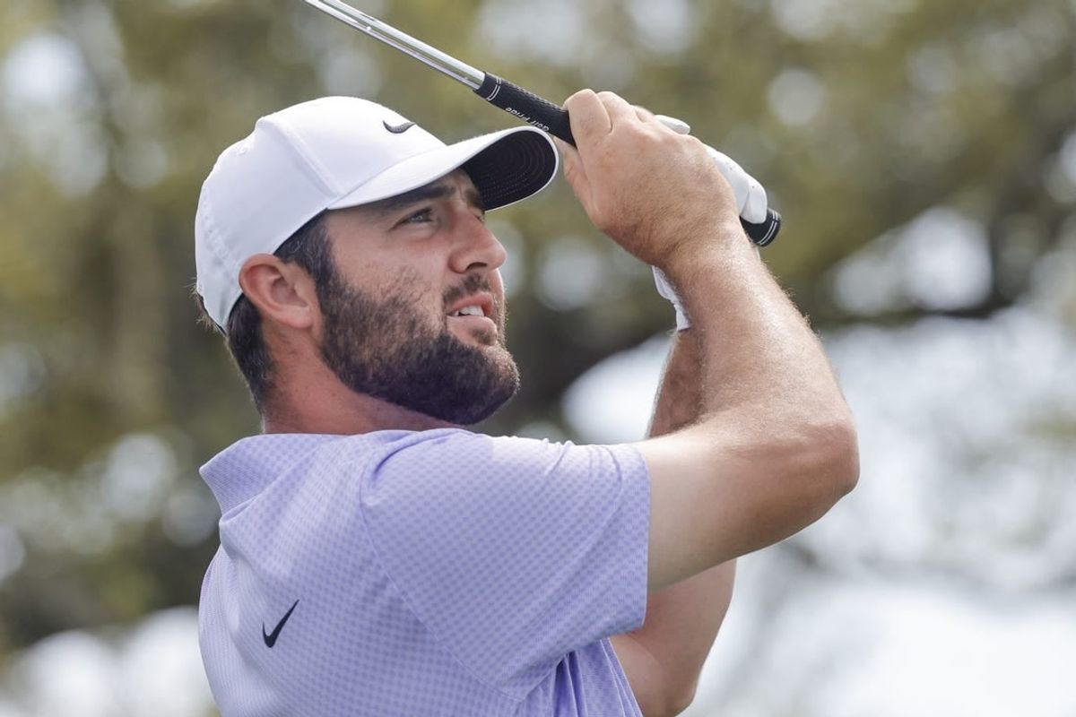 Mar 10, 2024; Orlando, Florida, USA;   Scottie Scheffler plays his shot from the seventh tee during the final round of the Arnold Palmer Invitational golf tournament.