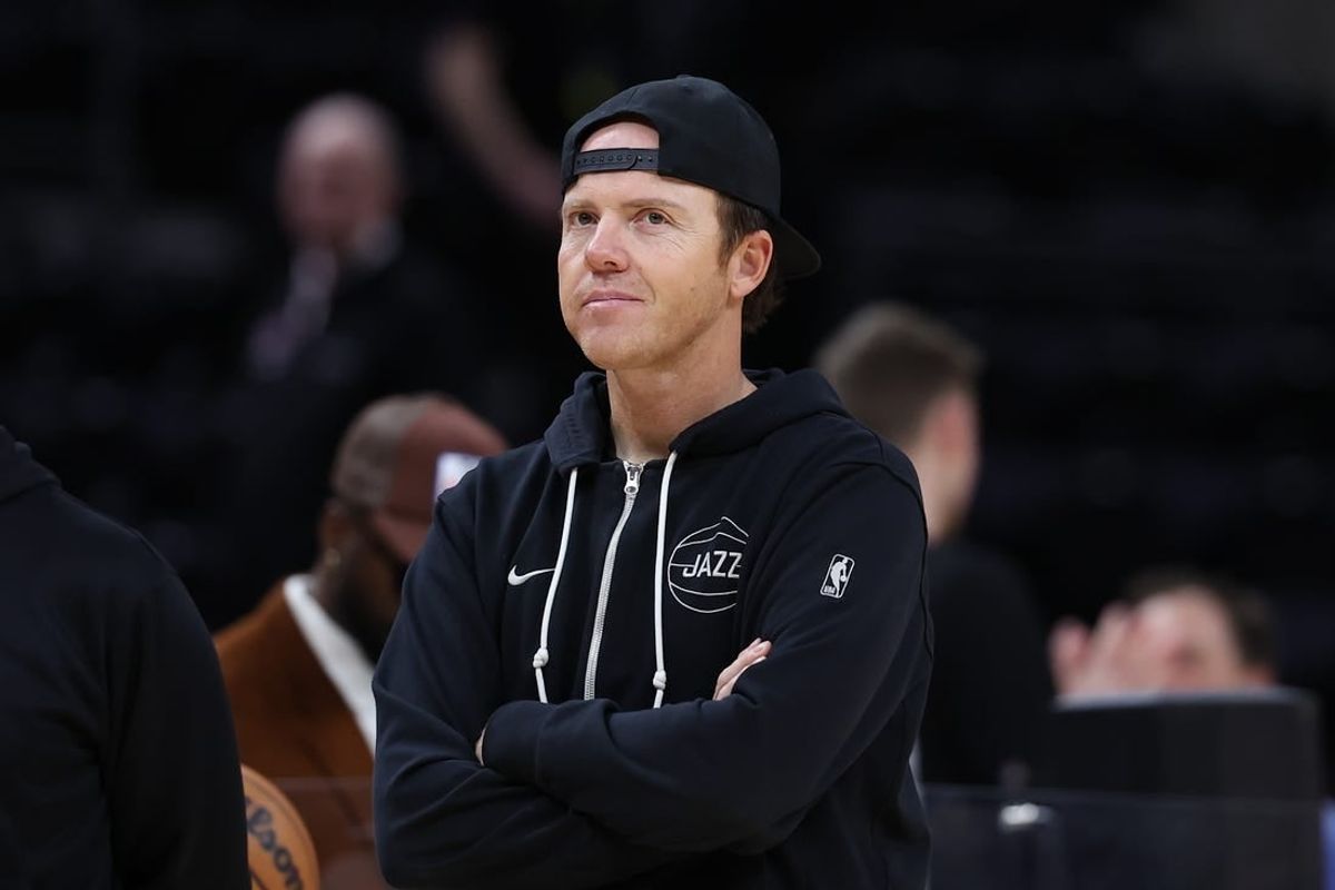 Mar 6, 2024; Salt Lake City, Utah, USA; Utah Jazz owner Ryan Smith looks on before the game between the Utah Jazz and the Chicago Bulls at Delta Center.