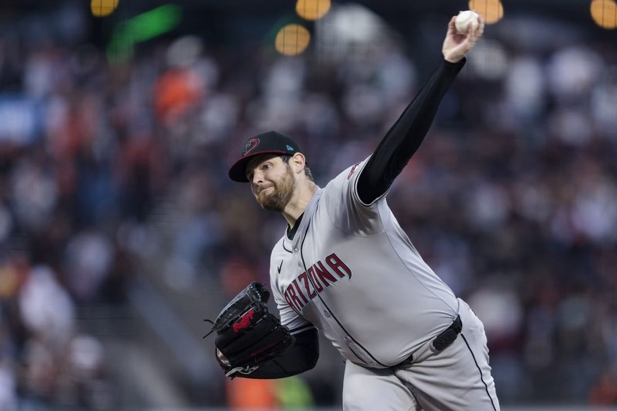 Apr 19, 2024; San Francisco, California, USA;  Arizona Diamondbacks starting pitcher Jordan Montgomery (52) throws against the San Francisco Giants during the first inning at Oracle Park.
