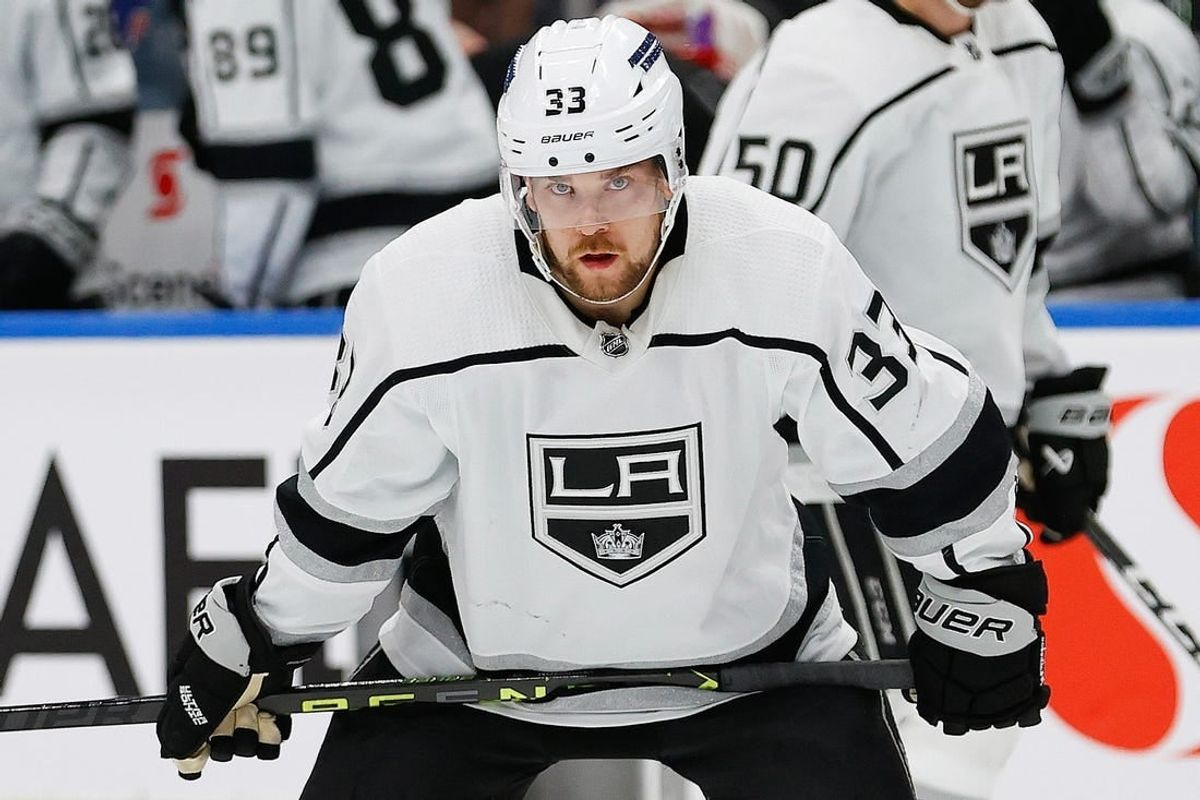 Apr 25, 2023; Edmonton, Alberta, CAN; Los Angeles Kings forward Viktor Arvidsson (33) skates against the Edmonton Oilers in game five of the first round of the 2023 Stanley Cup Playoffs at Rogers Place.